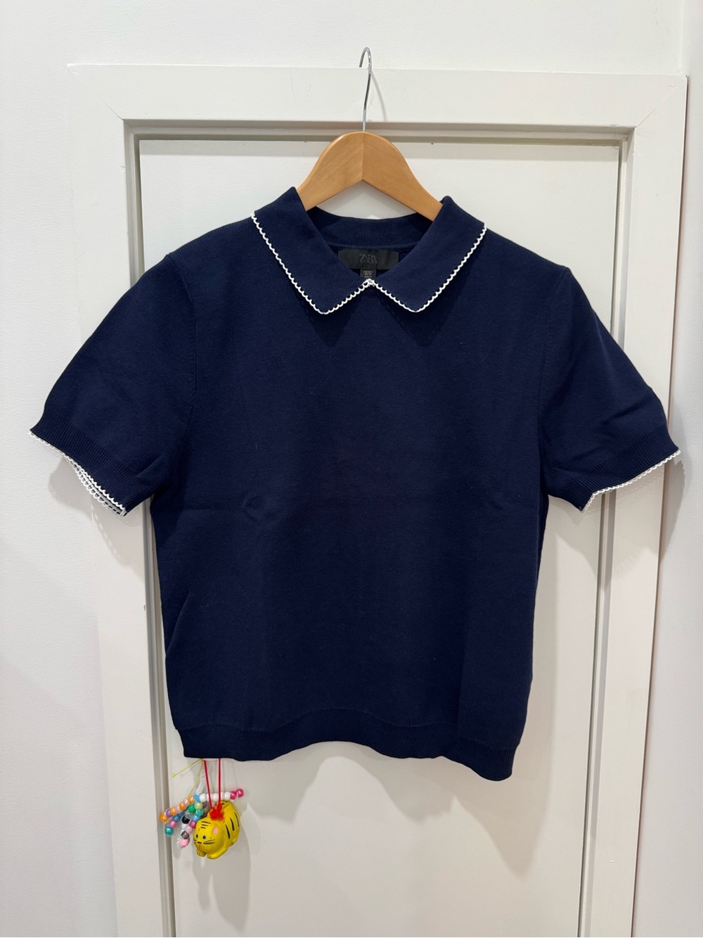 Zara Navy Short-Sleeve Polo with White Trim